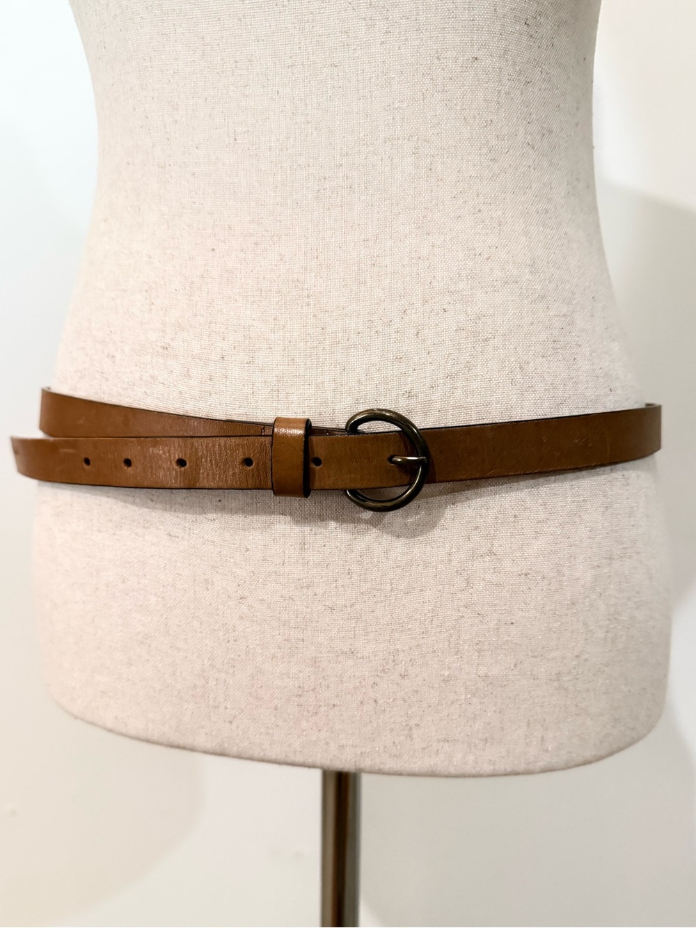 AREZZO Classic Tan Leather Slim Belt with Round Buckle
